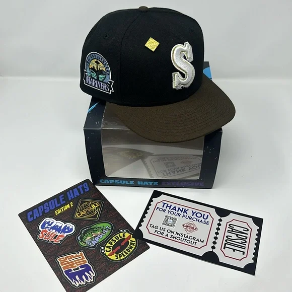 Capsule Hats Seattle Mariners Black/Brown/Lavender Fitted Hat Size 7 3/8 - Picture 2 of 9